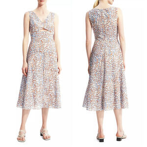 THEORY PRINTED CUT-OUT SLEEVELESS MIDI DRESS IN BLUE‎ MULTI NWT WOMEN'S SIZE 8